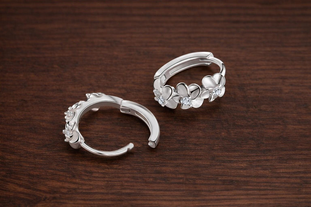 Sterling Silver Rose Flower Hoop Earrings with AAA Zirconia