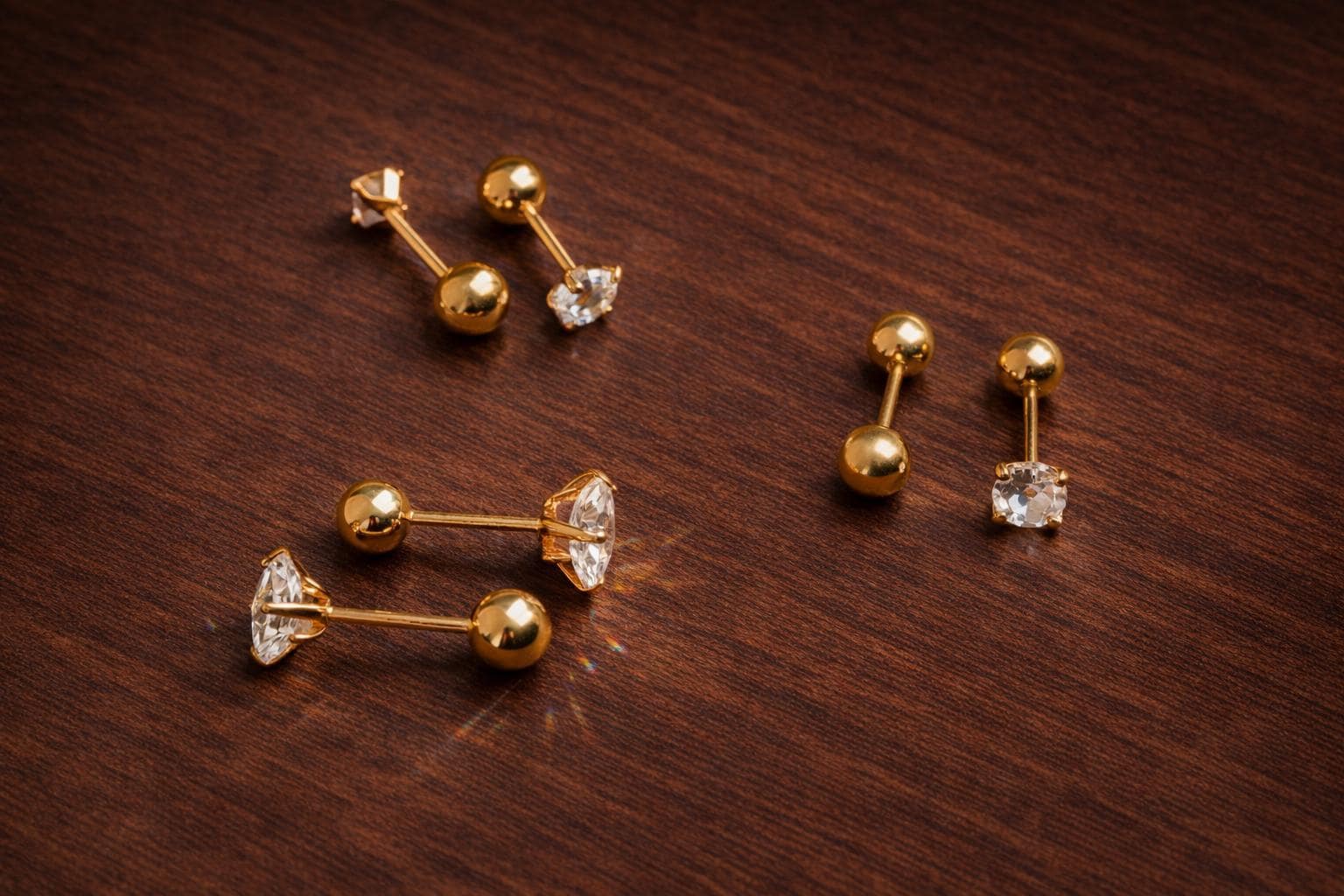 3 Pairs Stainless Steel Ball Stud Earrings, 18K Gold Plated Minimalist Jewelry