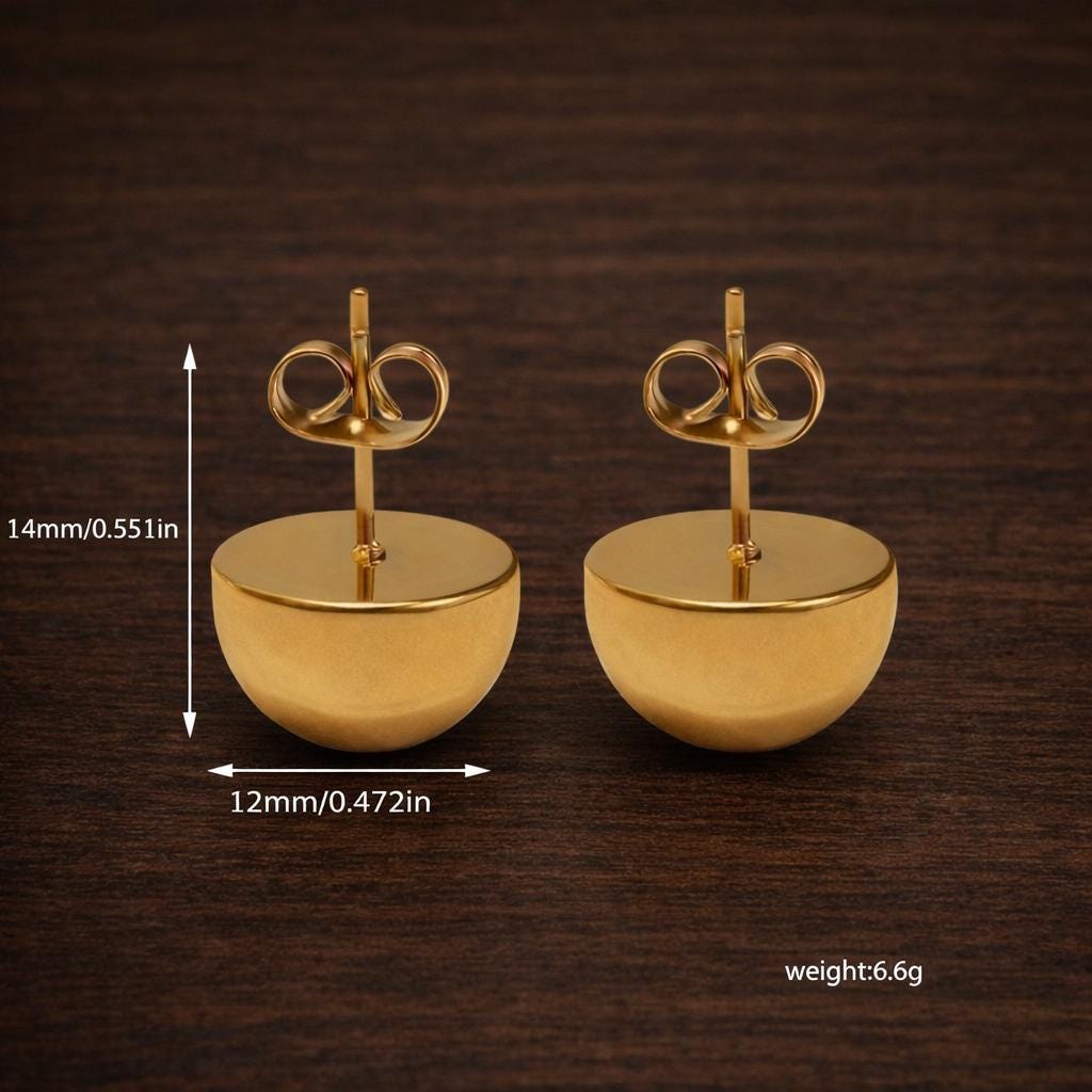 Stainless Steel Half Ball Earrings, Gold Dome Stud Earrings, Minimalist Modern Jewelry