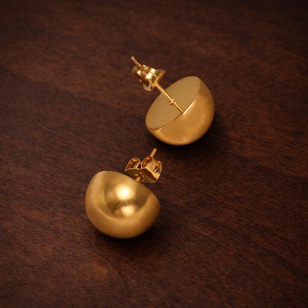 Stainless Steel Half Ball Earrings, Gold Dome Stud Earrings, Minimalist Modern Jewelry