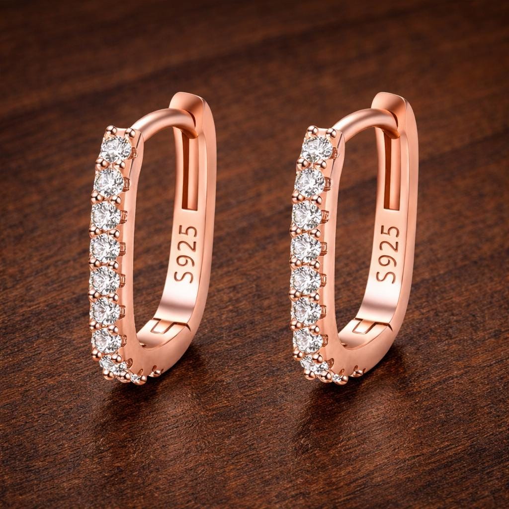 Sterling Silver Crystal Square Huggie Hoop Earrings, Minimalist Wedding Jewelry
