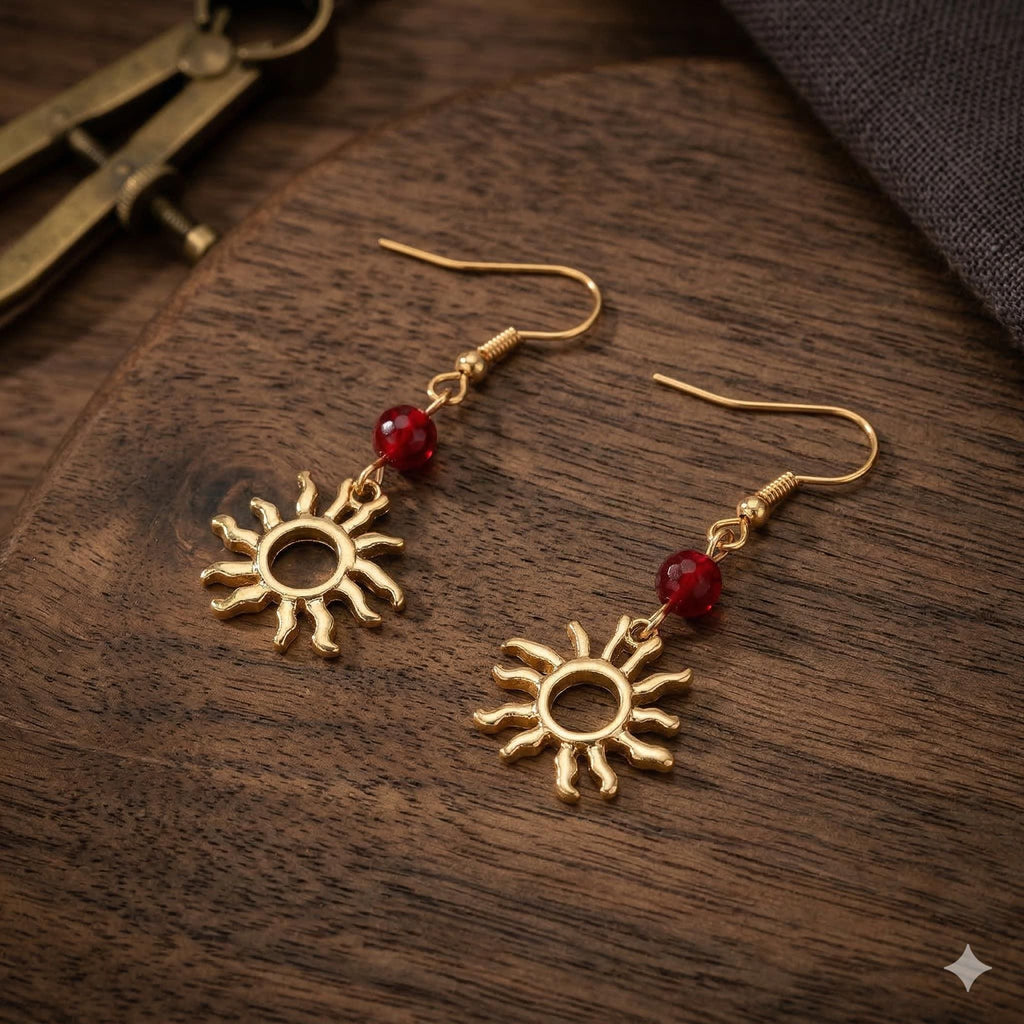 Vintage Gold Sun Dangle Earrings, Minimalist Boho Style, Alloy Jewelry