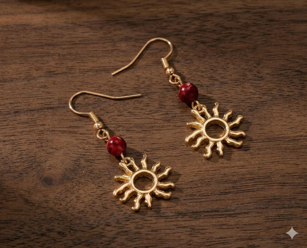Vintage Gold Sun Dangle Earrings, Minimalist Boho Style, Alloy Jewelry