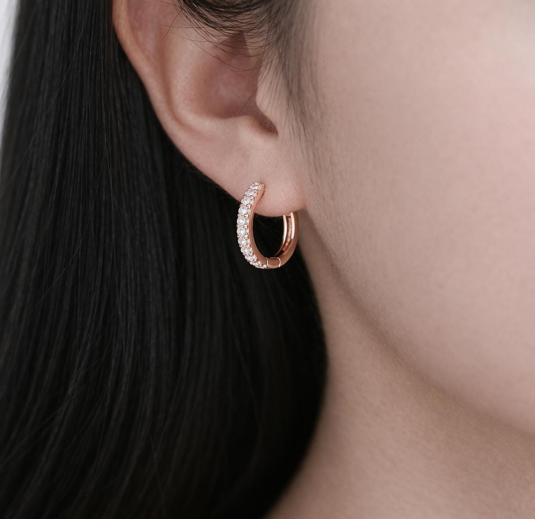 Sterling Silver Crystal Square Huggie Hoop Earrings, Minimalist Wedding Jewelry