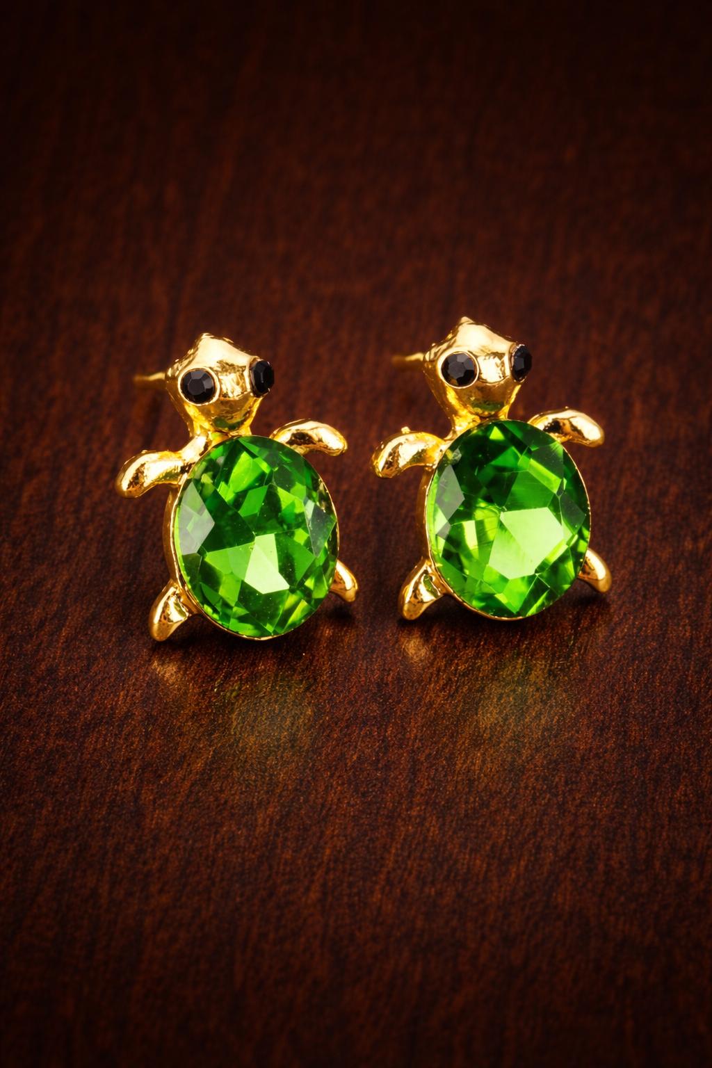 Green Turtle Stud Earrings, Enamel Animal Jewelry, Hypoallergenic Posts