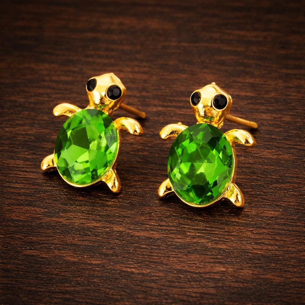 Green Turtle Stud Earrings, Enamel Animal Jewelry, Hypoallergenic Posts