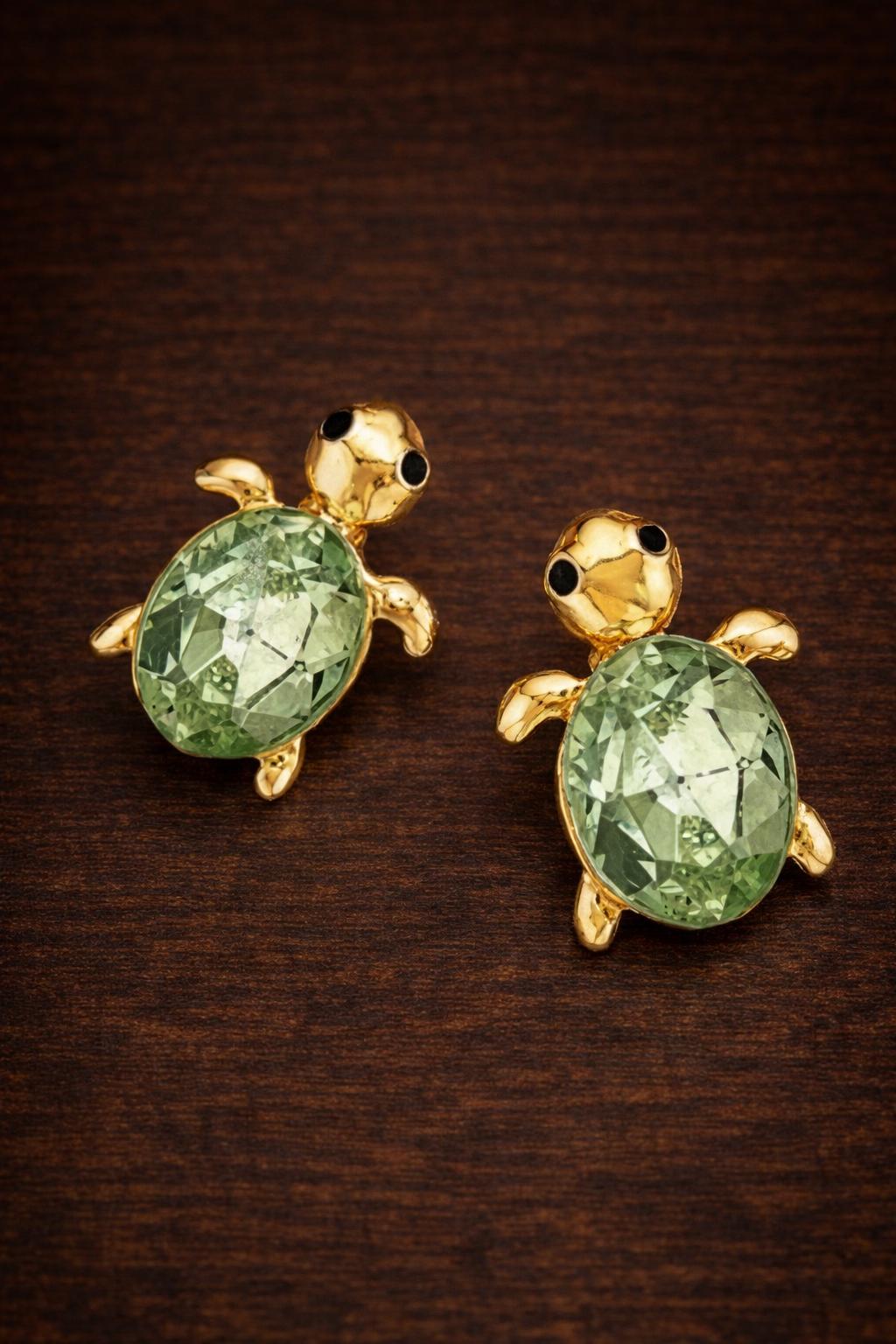 Green Turtle Stud Earrings, Enamel Animal Jewelry, Hypoallergenic Posts