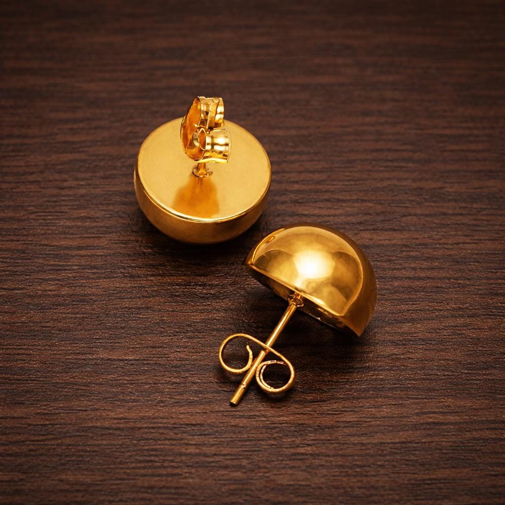 Stainless Steel Half Ball Earrings, Gold Dome Stud Earrings, Minimalist Modern Jewelry