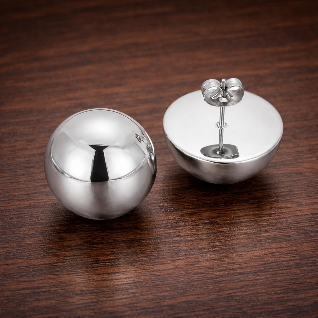 Stainless Steel Half Ball Earrings, Gold Dome Stud Earrings, Minimalist Modern Jewelry