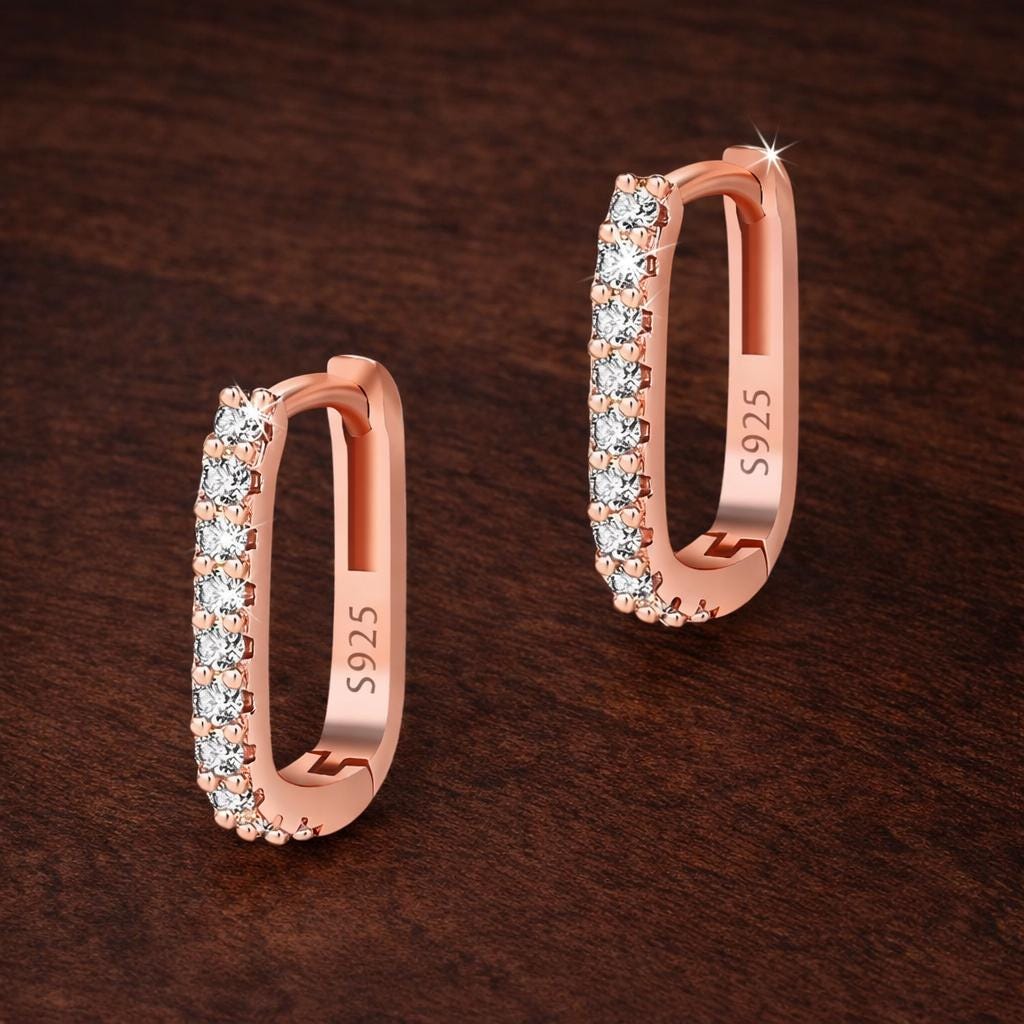 Sterling Silver Crystal Square Huggie Hoop Earrings, Minimalist Wedding Jewelry