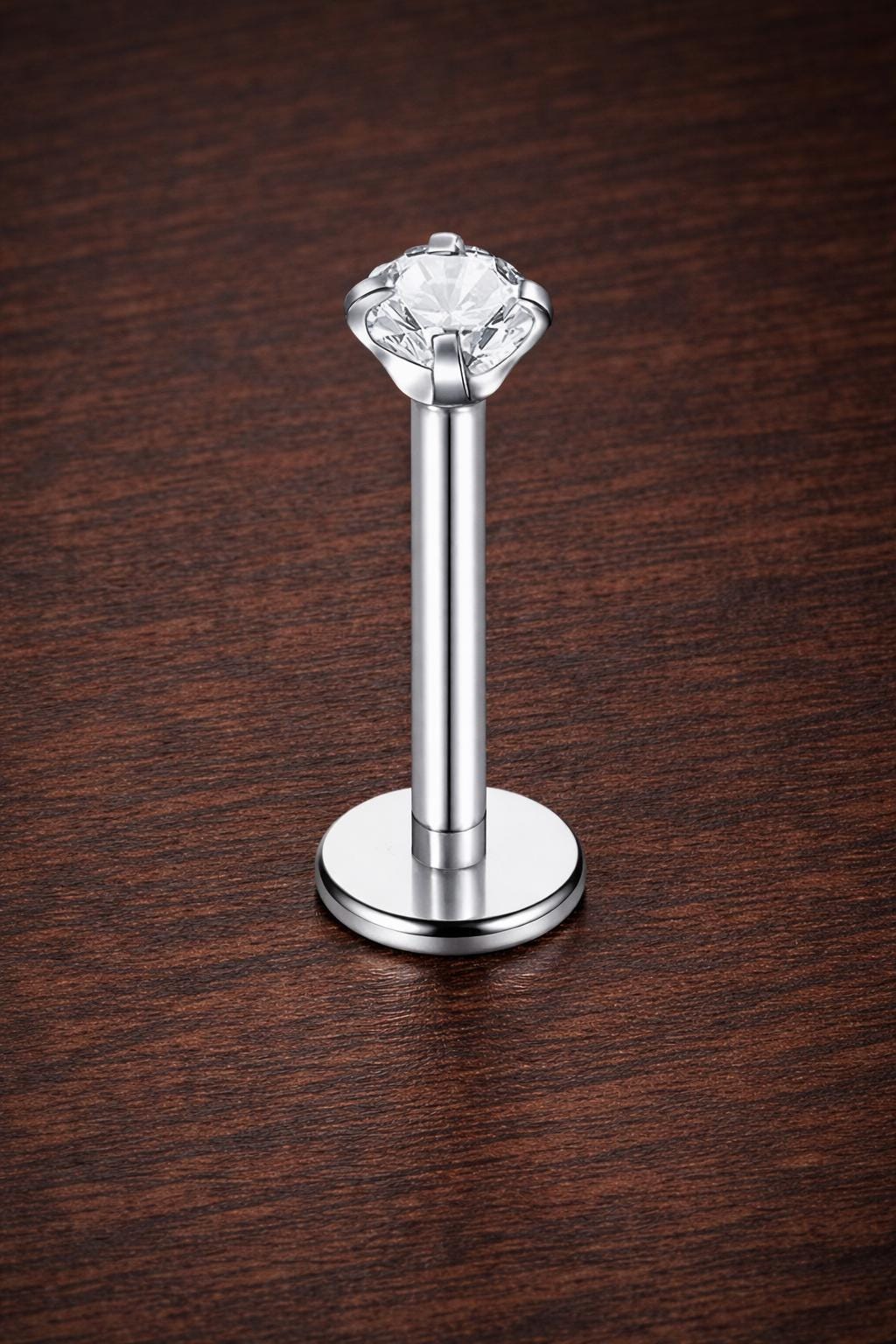 G23 Titanium CZ Stud Earring, Silver Labret Nose Stud, Helix Cartilage Piercing Jewelry